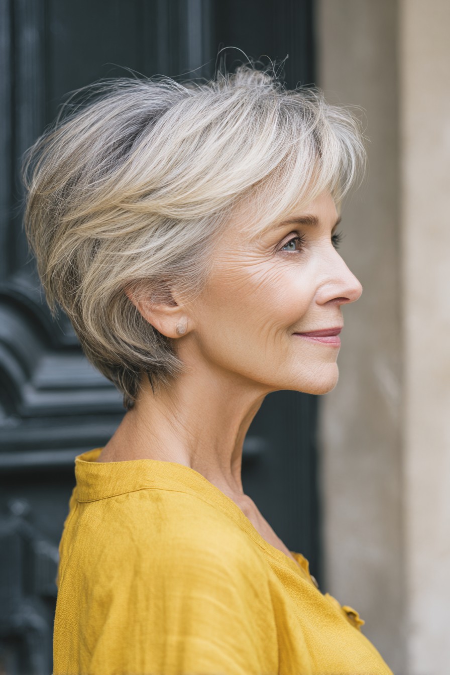 Layered Silver Stacked Bob with Soft Waves