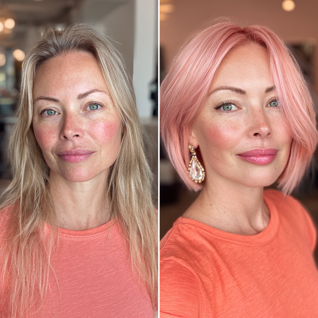 Playful Blunt Bob with Soft Pastel Pink Hue