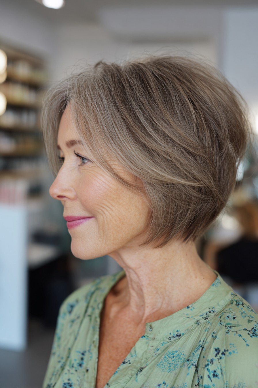 Softly Textured Stacked Bob with Natural Highlights