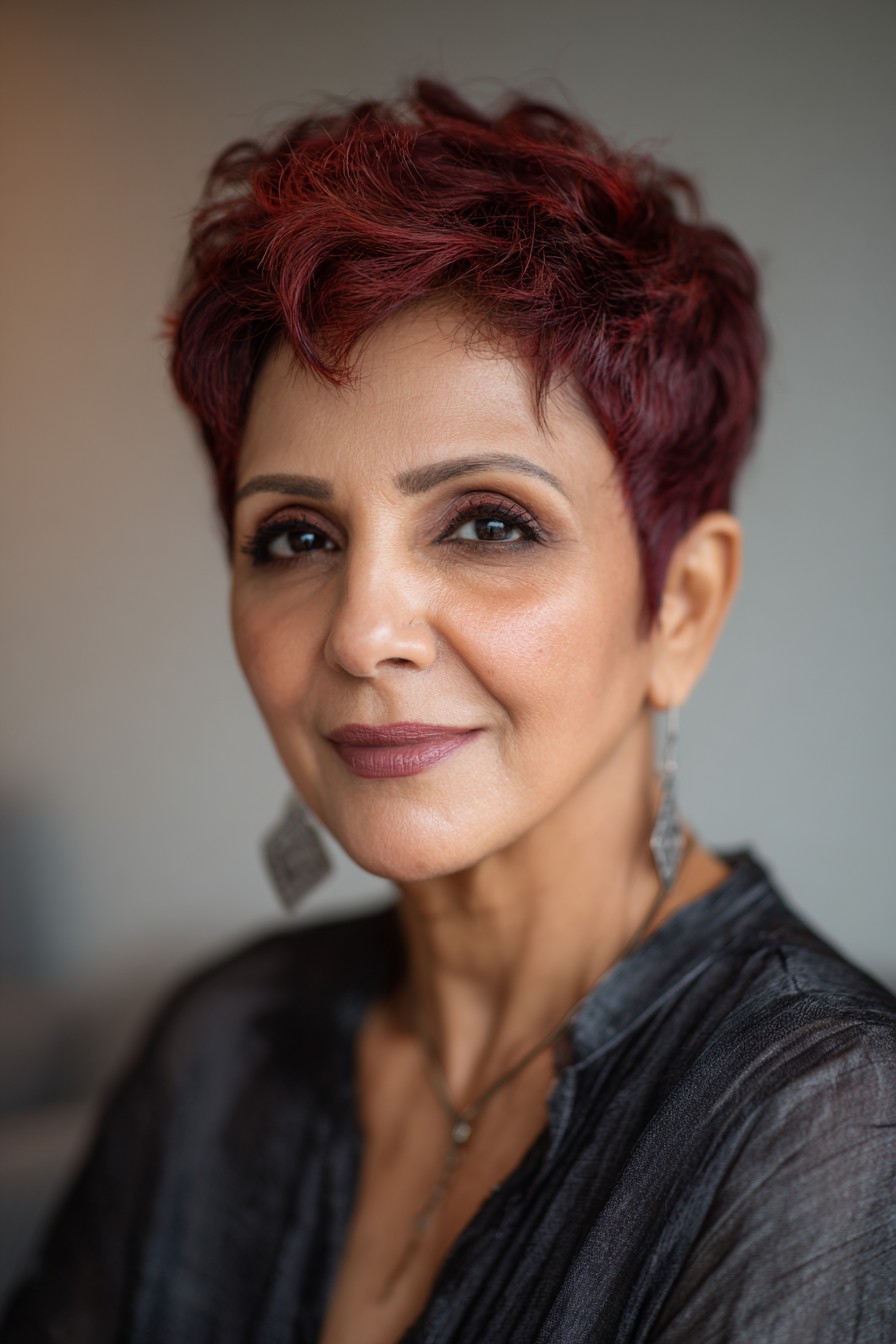 Stylish Short Red Pixie Cut with Defined Texture
