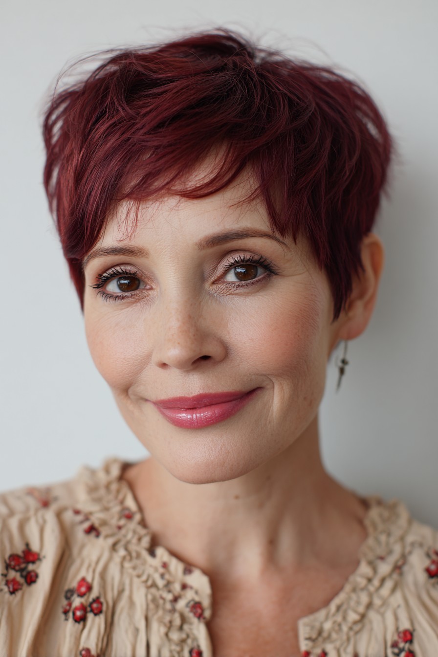 Stylish Short Red Pixie Cut with Soft Layers