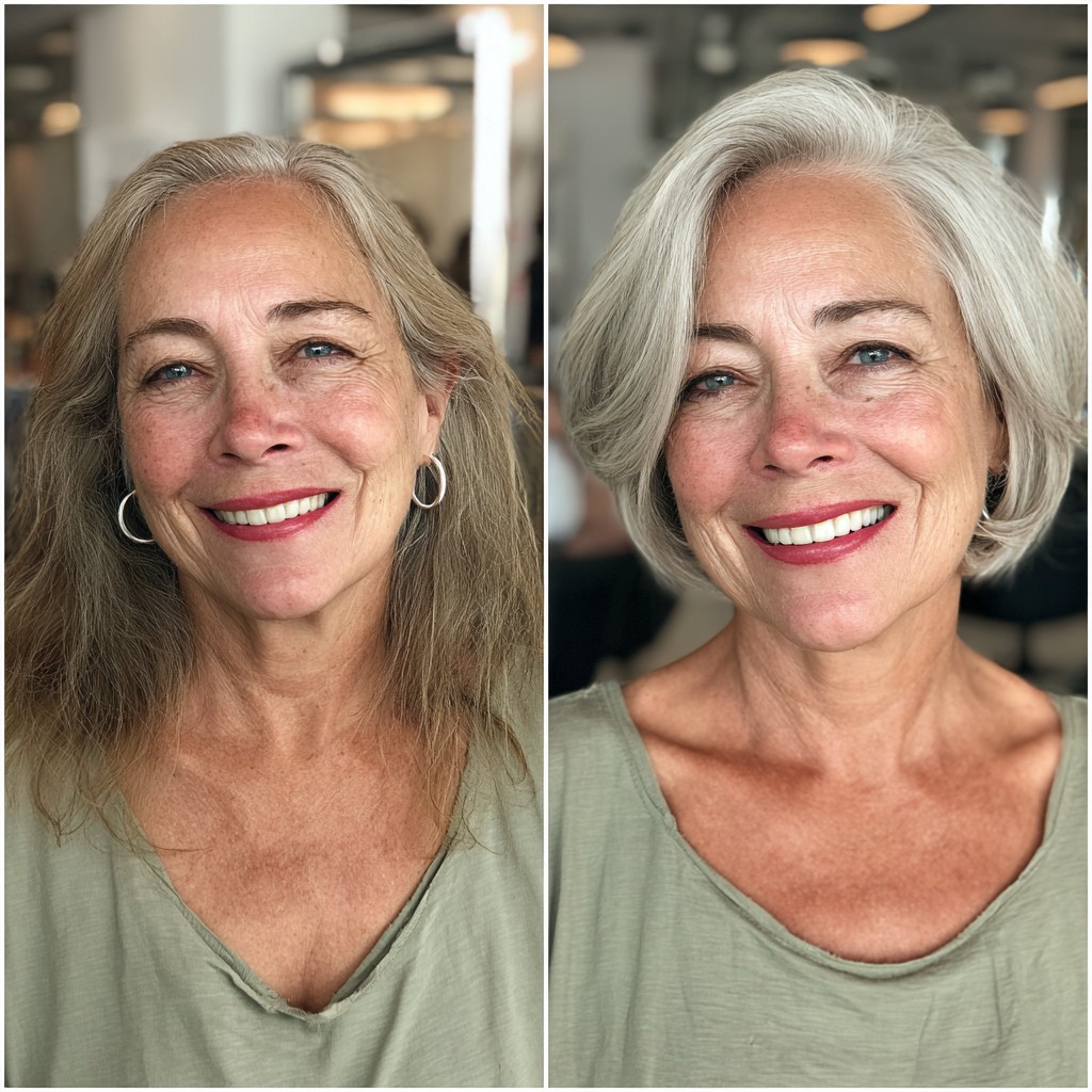 Stylish Silver A-Line Bob with Soft Waves