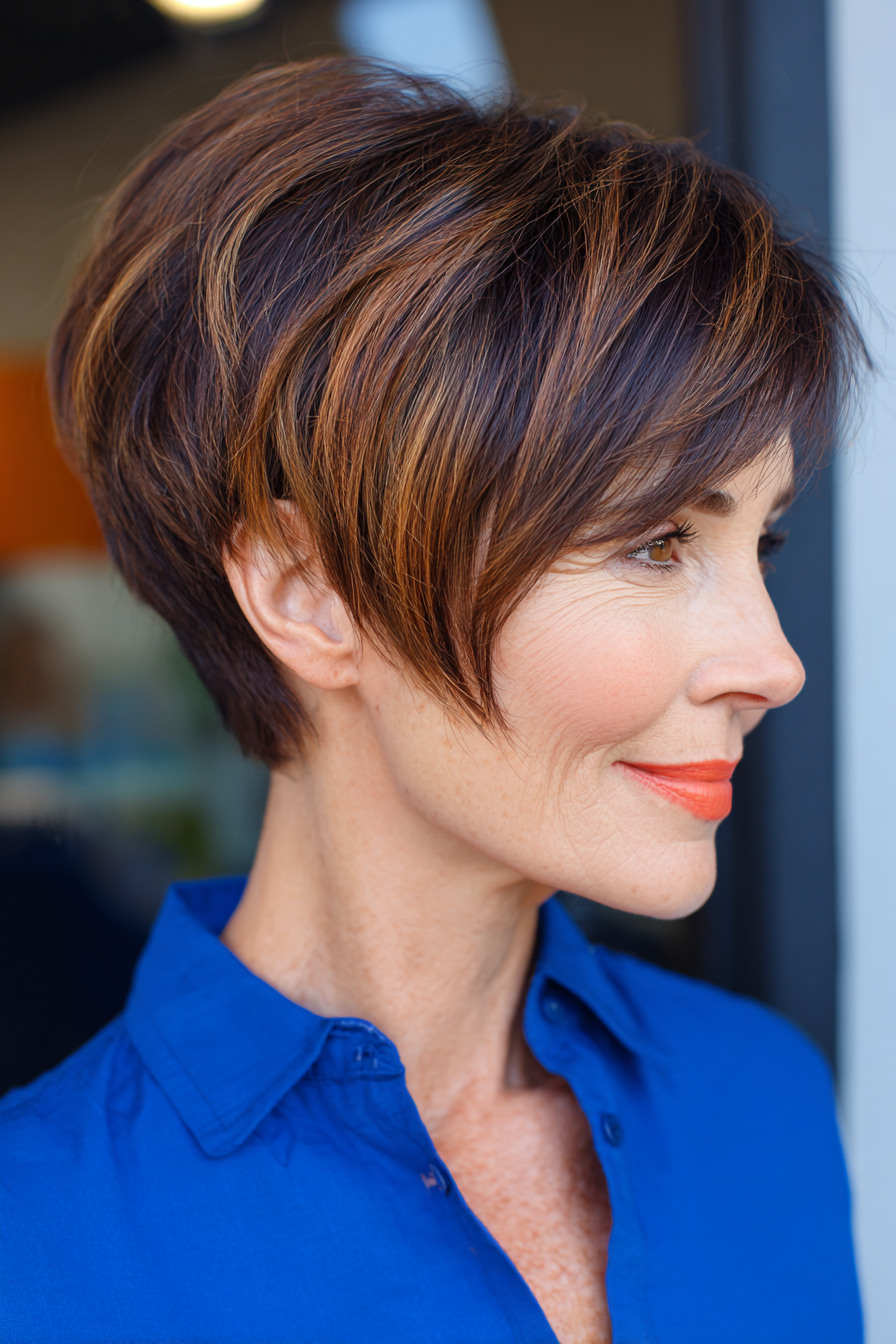 Stylish Textured Pixie Bob with Warm Highlights