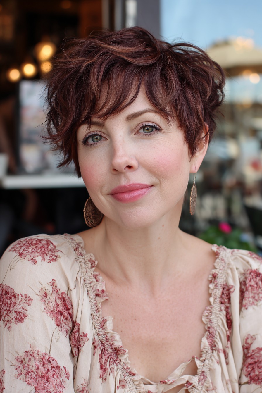 Textured Copper Red Pixie Cut with Soft Waves