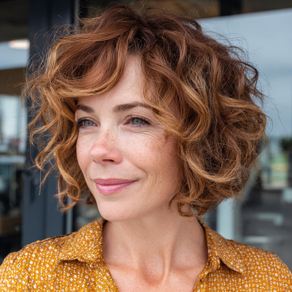 Textured Curly Bob with Face-Framing Layers
