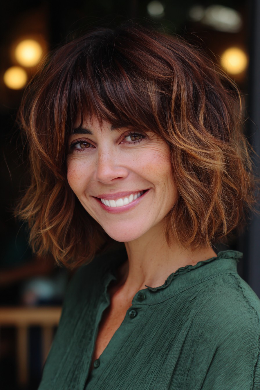 Textured Layered Bob with Rich Caramel Highlights
