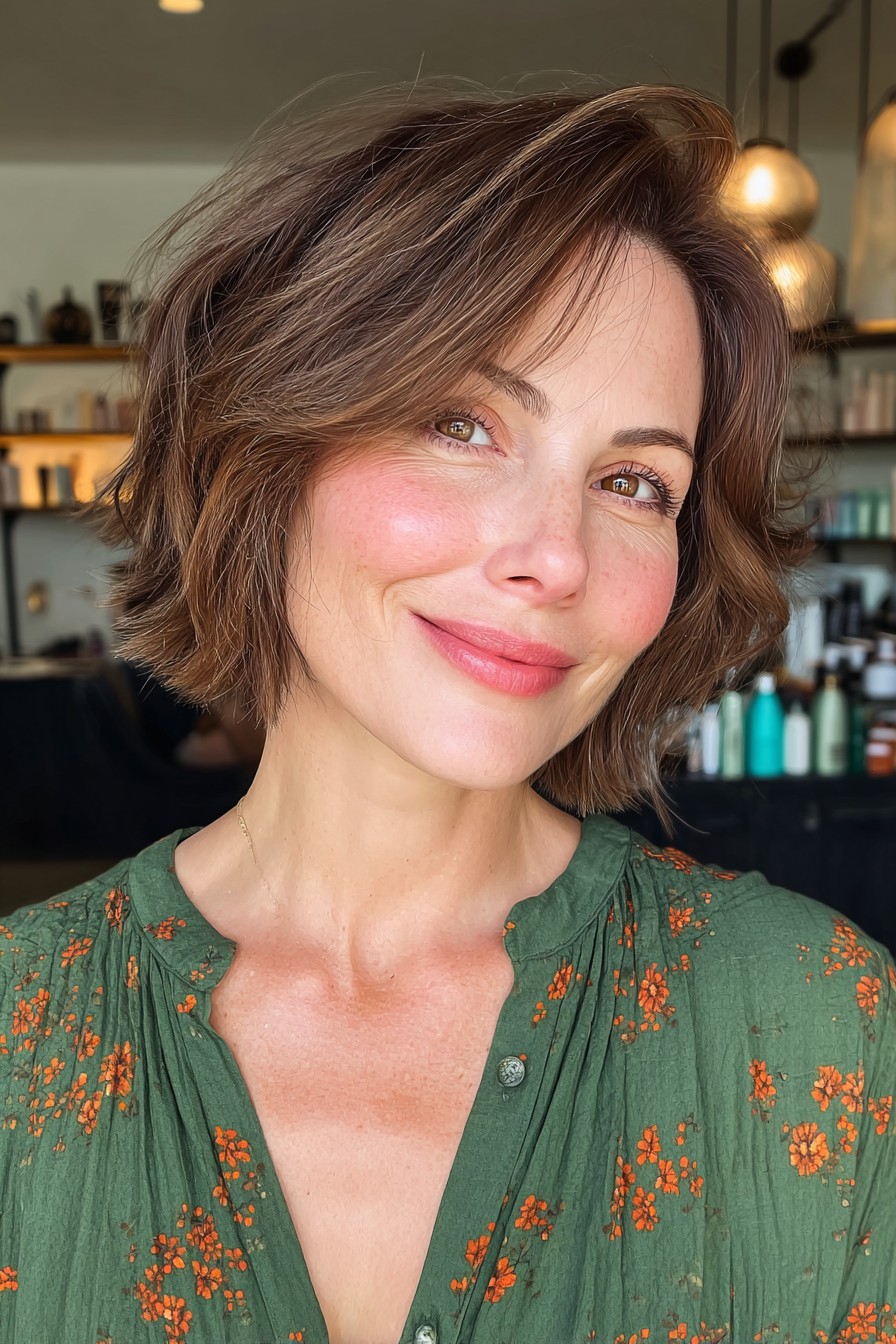 Textured Layered Bob with Subtle Highlights
