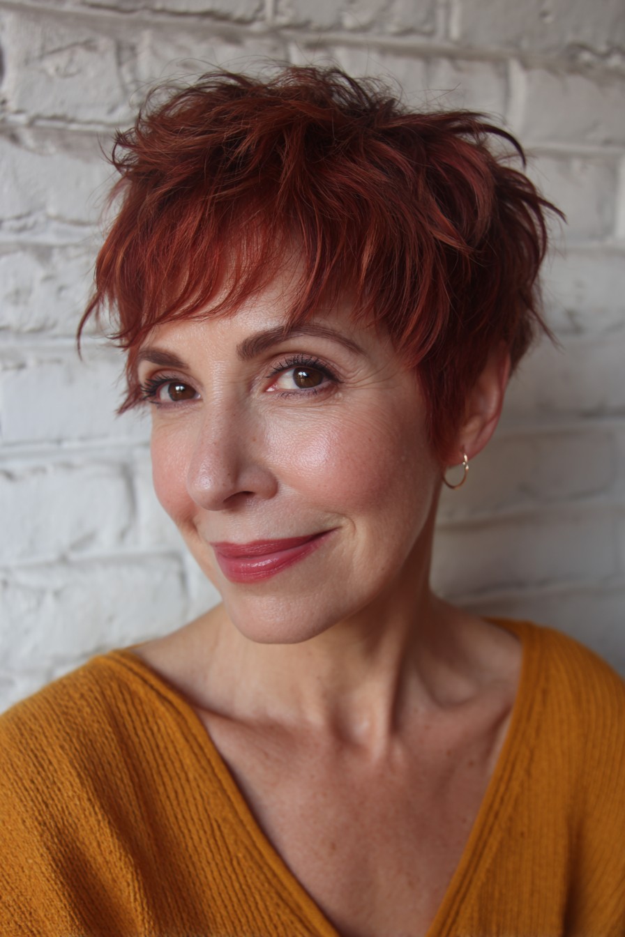 Textured Red Pixie Cut with Effortless Volume
