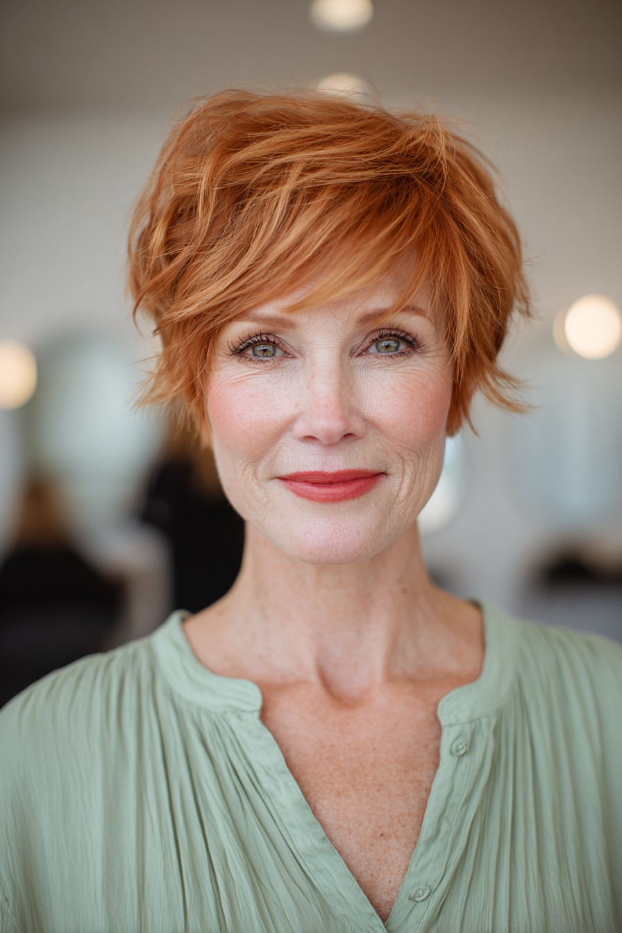 Textured Red Pixie Cut with Feathered Layers