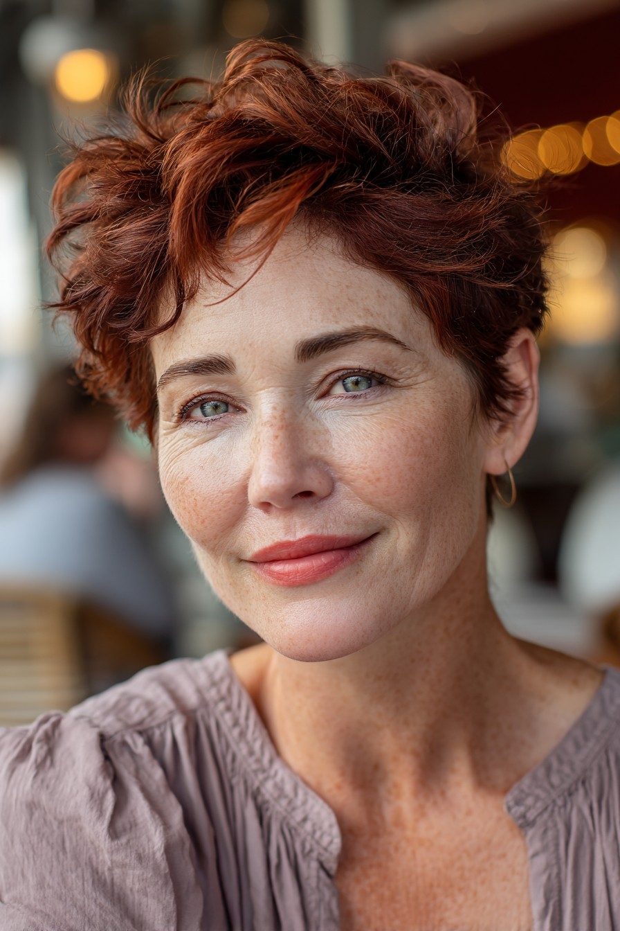 Textured Red Pixie Cut with Soft Waves
