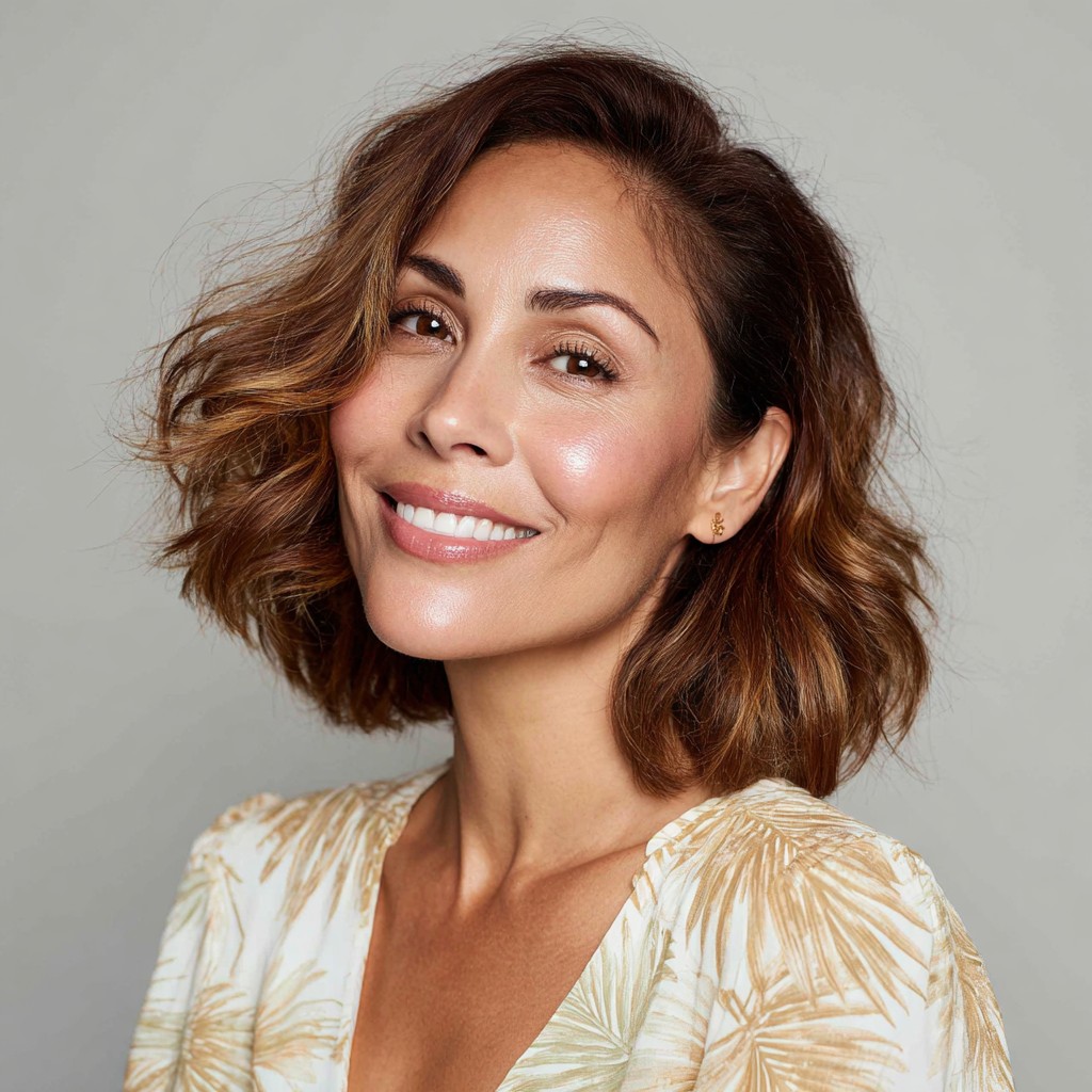 Textured Shoulder-Length Bob with Soft Curls