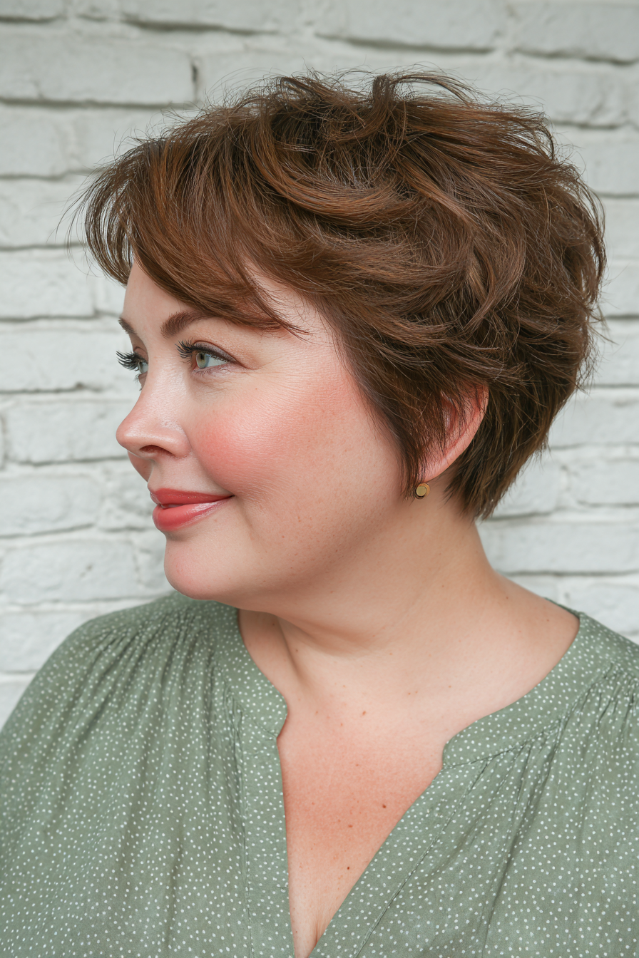 Textured Warm Brown Pixie Bob with Lively Layers