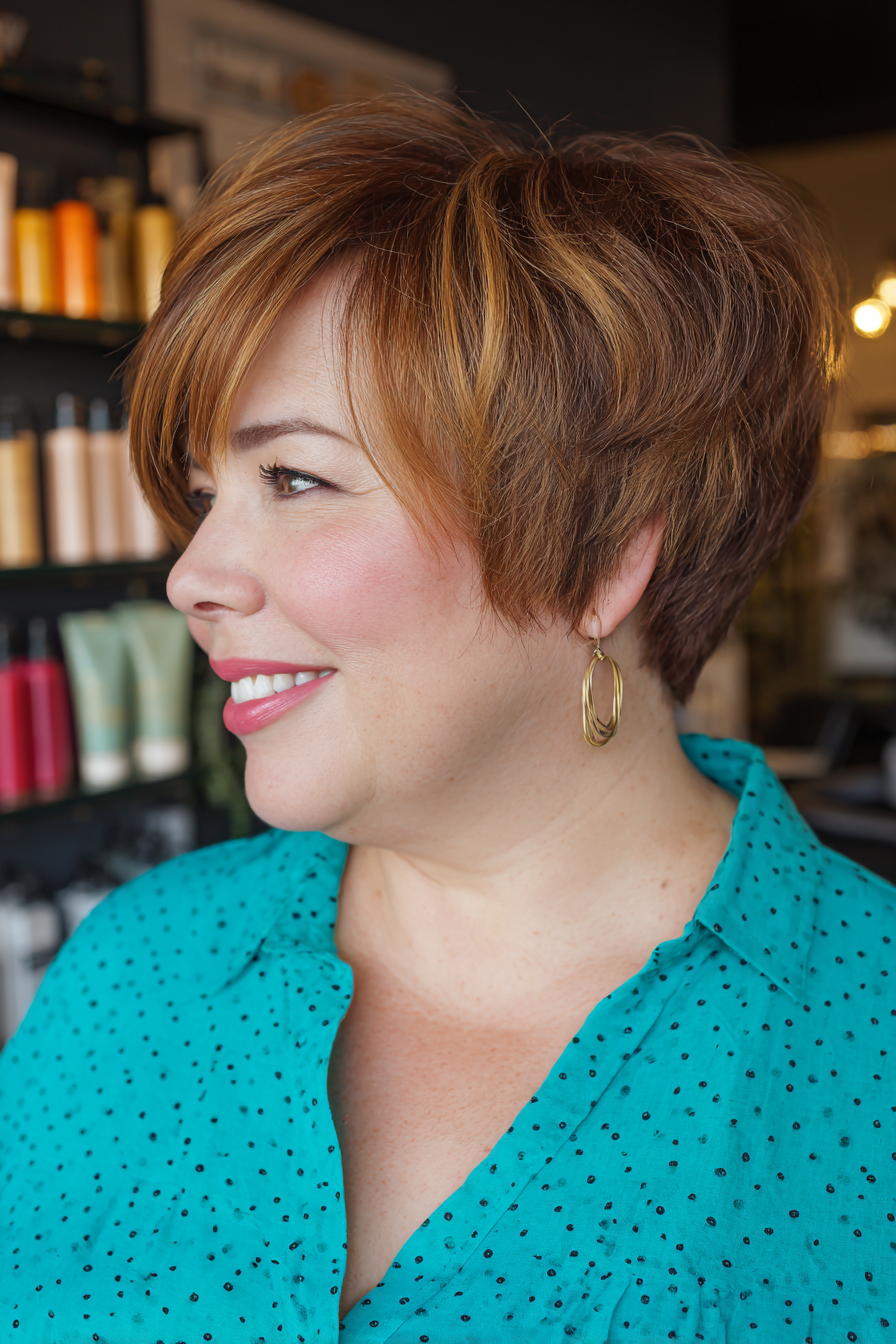 Textured Warm Brown Pixie Cut with Subtle Highlights