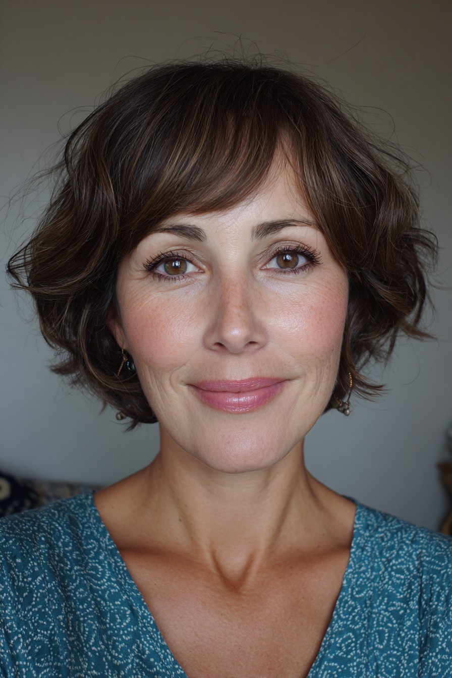 Textured Wavy Bob with Soft Bangs