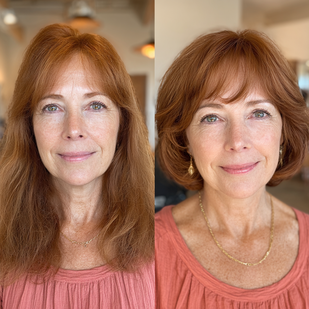 Chic Layered Copper Bob with Soft Bangs