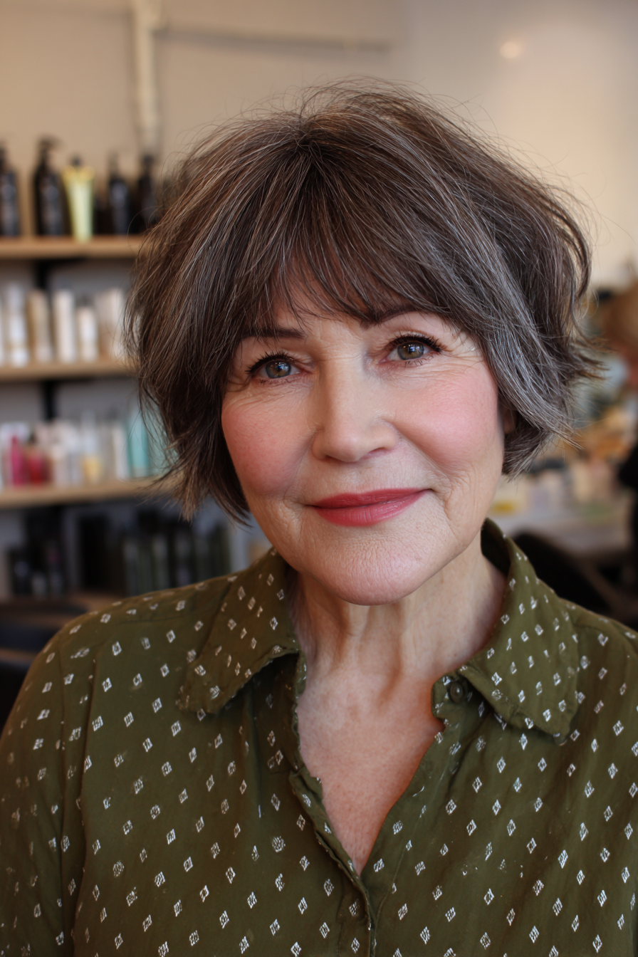 Chic Layered Short Cut with Soft Textured Bangs