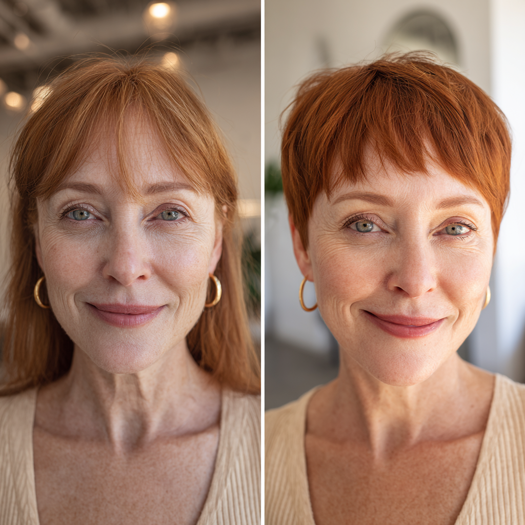 Chic Short Copper Pixie with Soft Bangs