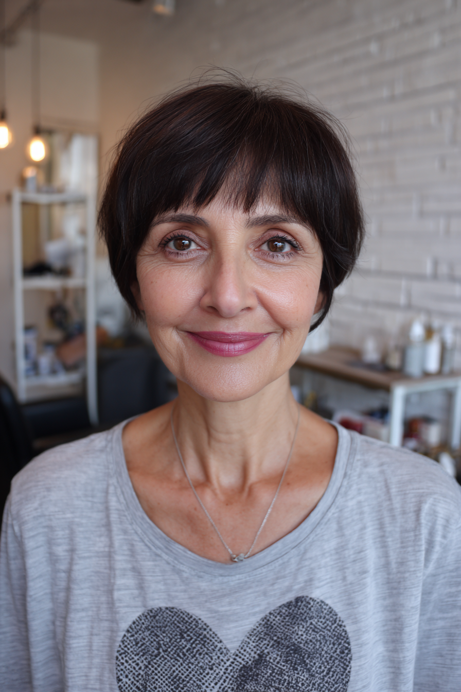 Chic Short Cut with Soft Bangs and Textured Layers