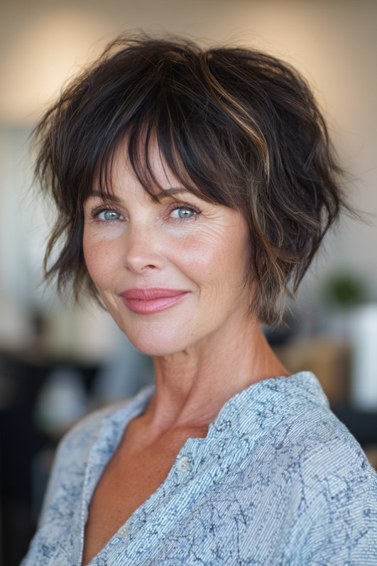 Effortlessly Textured Choppy Bob with Soft Fringe