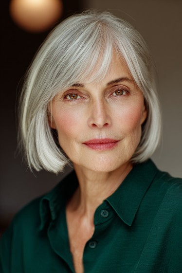 Modern Silver Bob with Soft Fringe