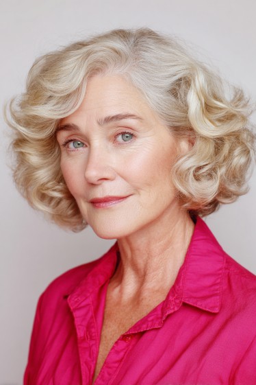 Softly Curled Silver Bob with Volume