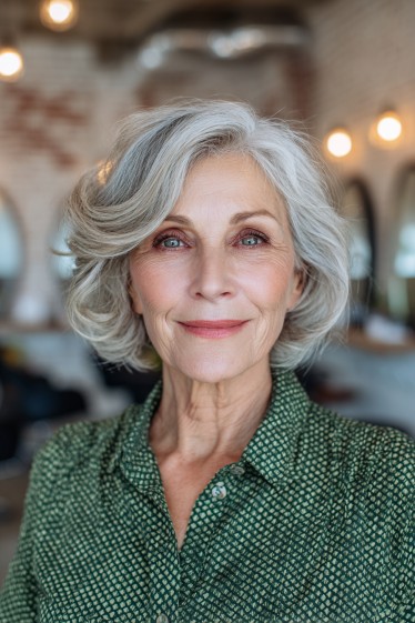 Softly Layered Ash Blonde Bob with Gentle Waves