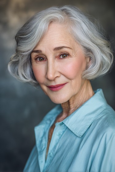 Softly Layered Silver Bob with Gentle Waves
