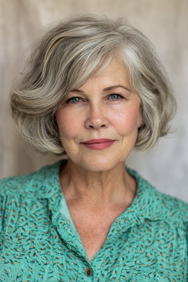 Softly Textured Silver Bob with Effortless Volume
