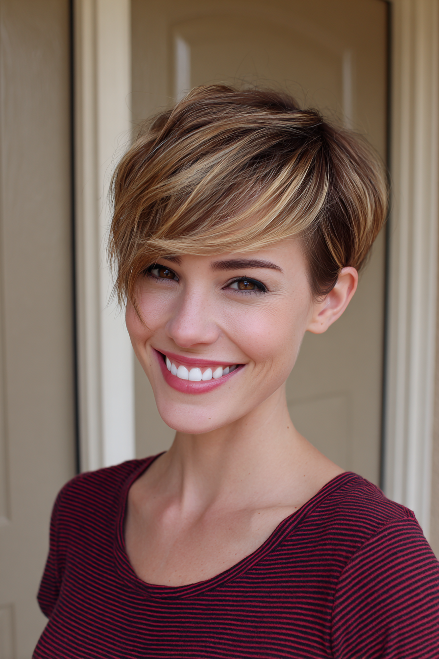 Stylish Layered Bixie with Soft Blonde Highlights