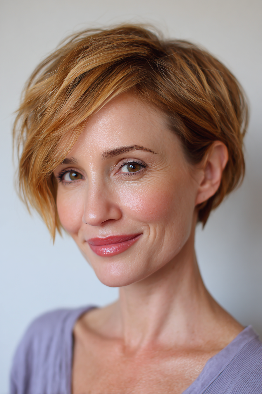 Textured Copper Bixie with Side-Swept Bangs