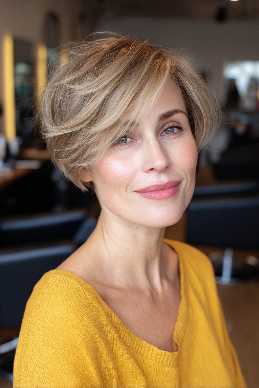 Textured Light Blonde Bixie with Feathered Layers
