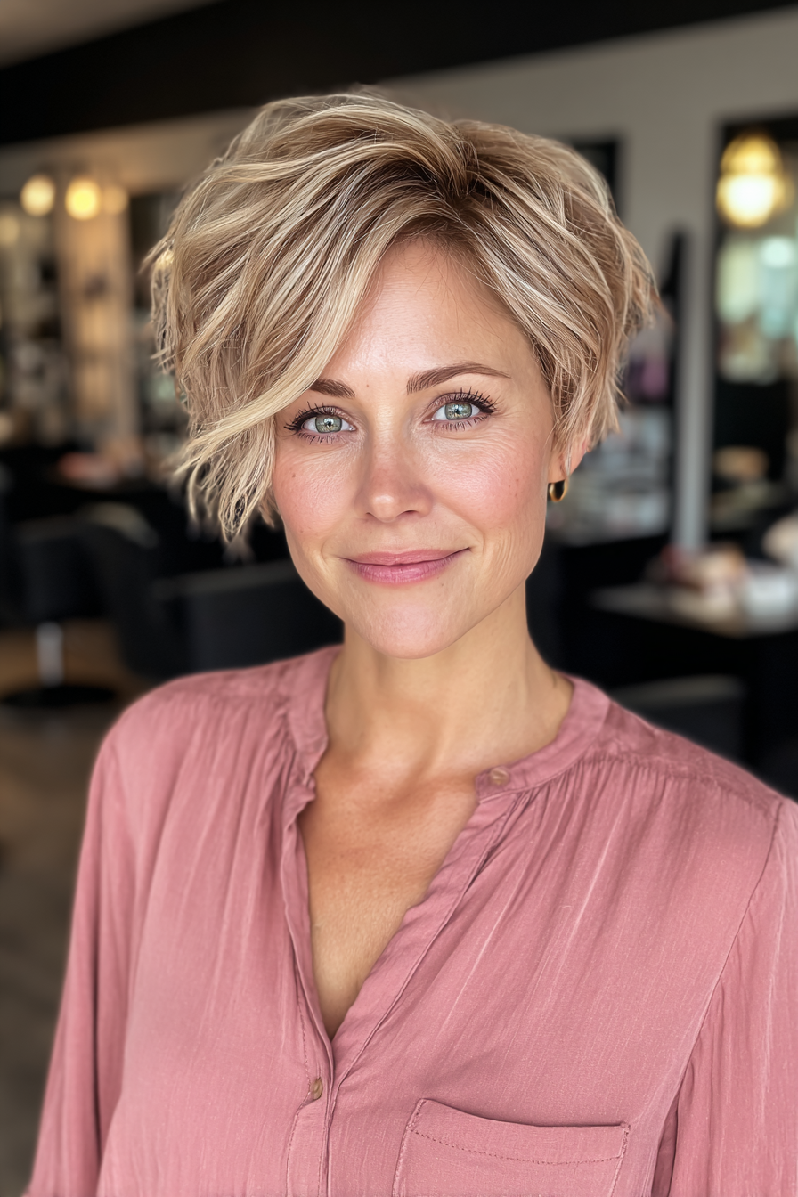 Textured Sandy Blonde Bixie with Luscious Layers