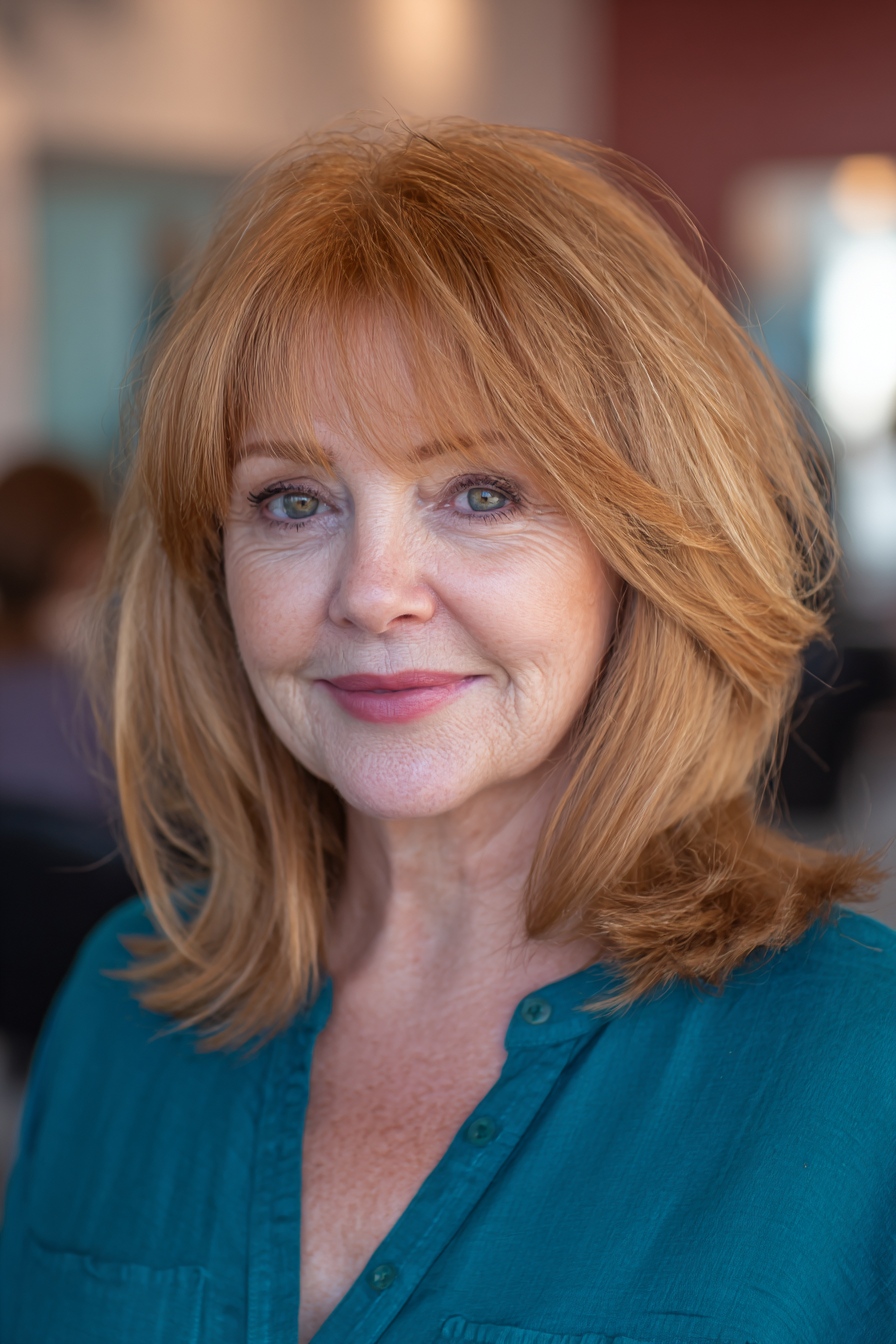 Chic Copper Layered Cut with Face-Framing Bangs