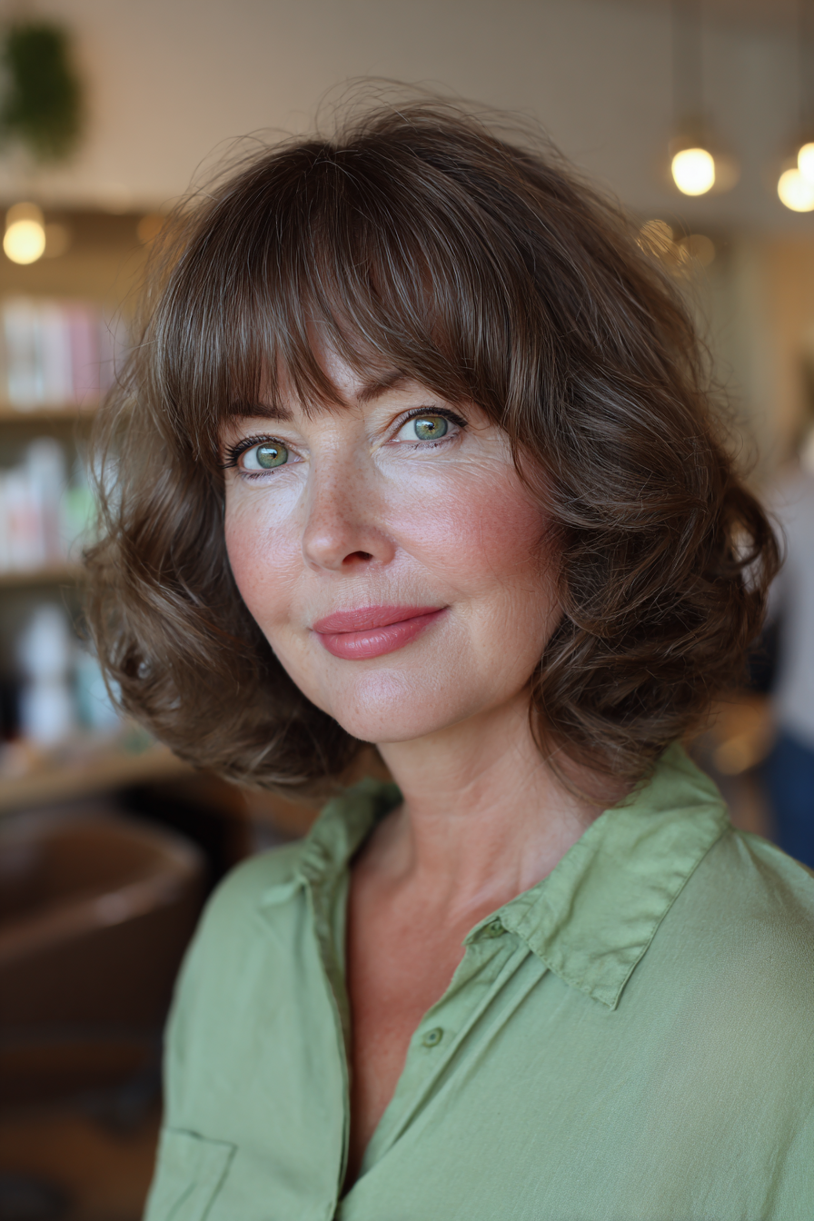 Chic Curly Bob with Soft Bangs