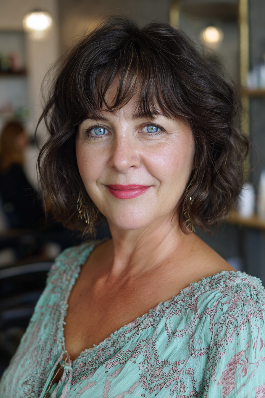 Chic Curly Lob with Soft Bangs