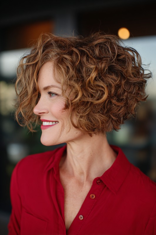 chic curly wedge bob with soft layers