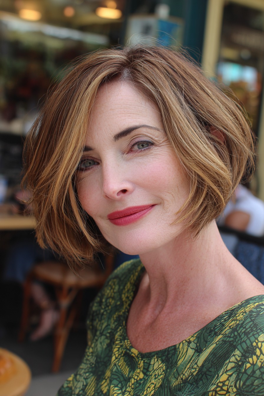 Chic Layered Caramel Bob with Subtle Highlights