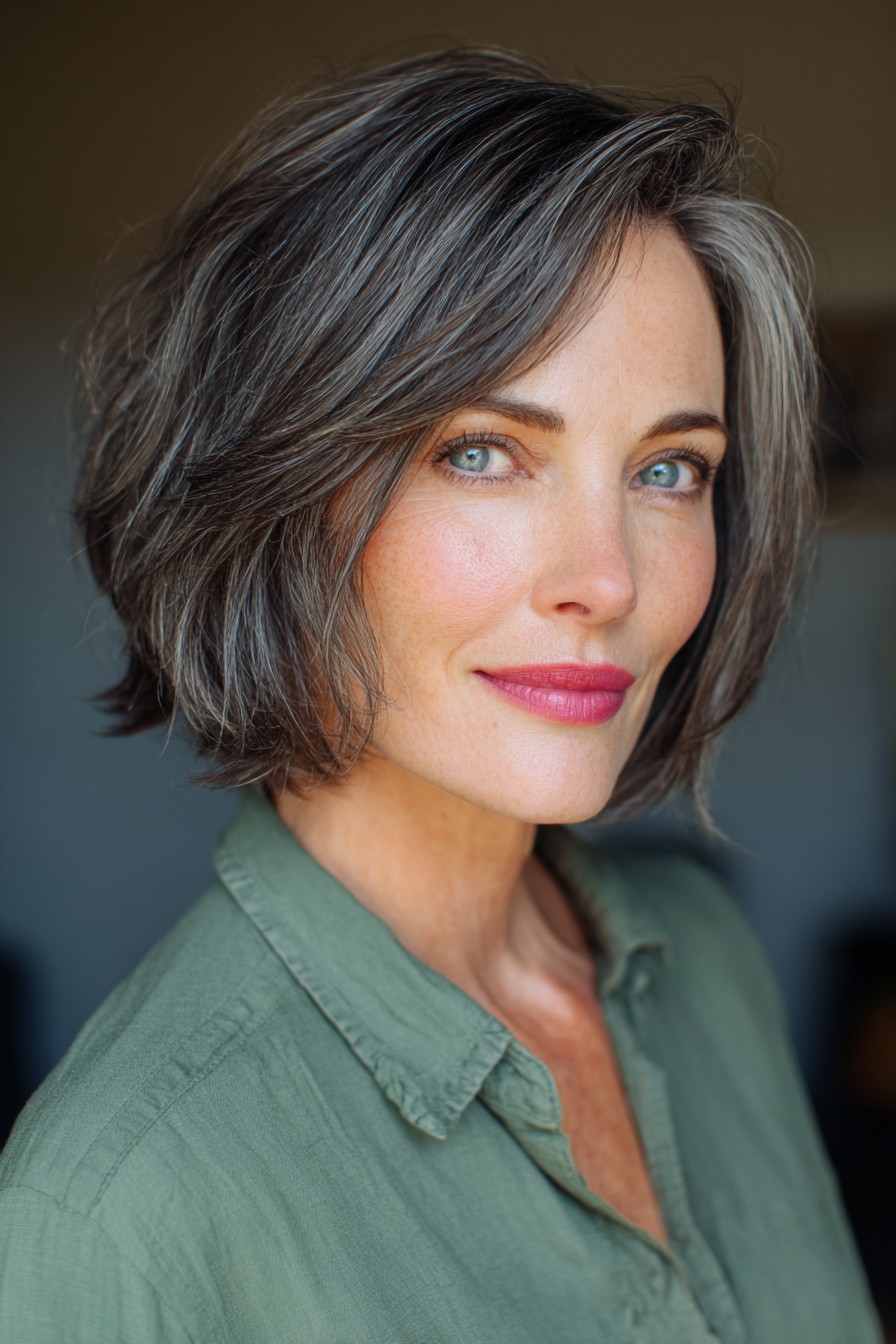 Chic Layered Gray Bob with Soft Movement