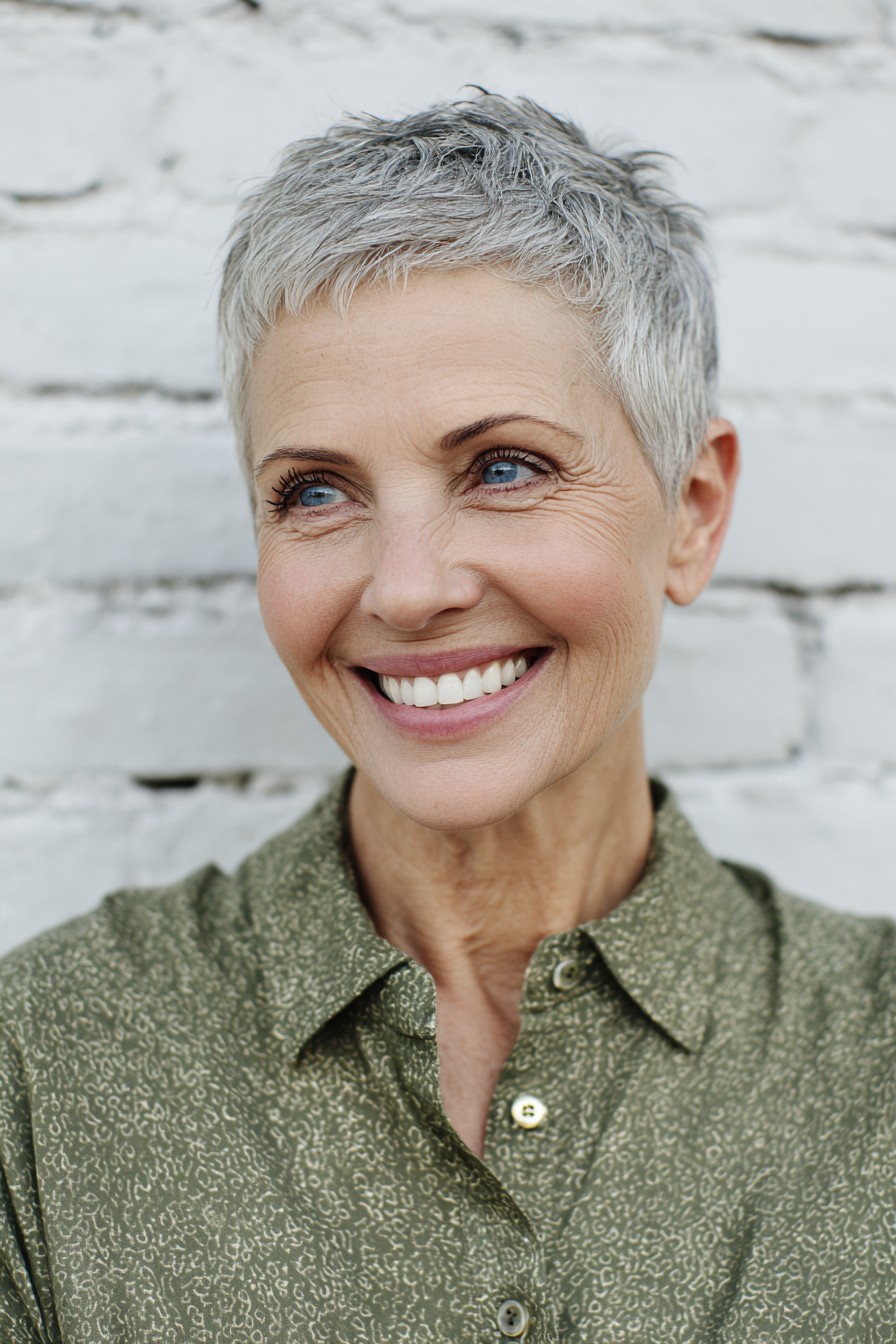 Chic Short Silver Pixie with Textured Layers