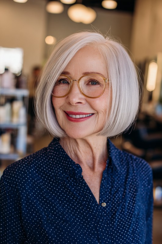 Chic Silver Blunt Bob with Subtle Volume