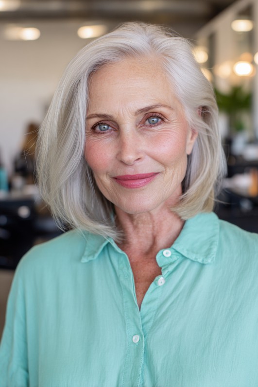 Chic Silver Blunt Cut with Soft Face-Framing Layers