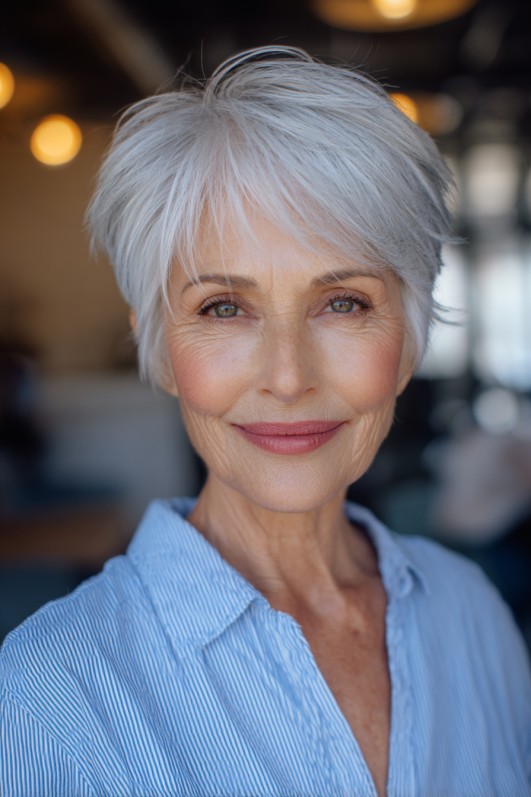 Chic Silver Textured Pixie Cut with Soft Layers