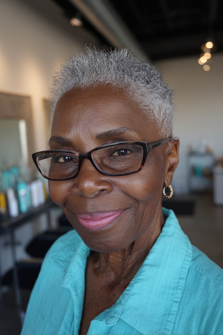chic textured silver pixie cut