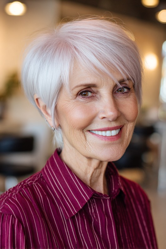 Chic Textured Silver Pixie with Subtle Layers