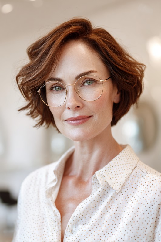 Chic Textured Wedge Bob with Subtle Copper Highlights