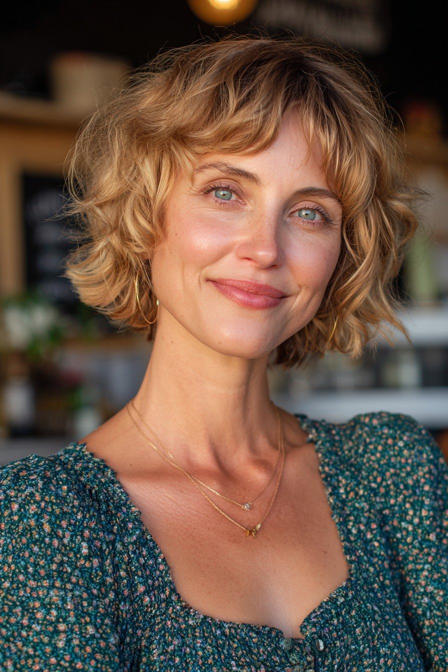 Chic Tousled Jaw-Length Curls with Soft Layers