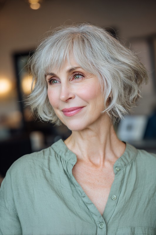 Choppy Textured Shattered Bob with Soft Curls