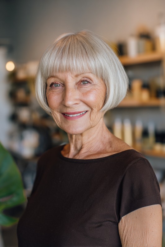 Classic Blunt Bob with Soft Fringe