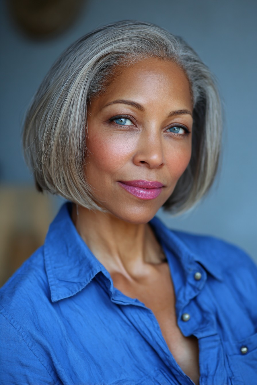 Elegant Silver Bob with Subtle Layers
