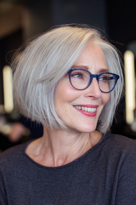 Modern Silvery Wedge Bob with Subtle Texture